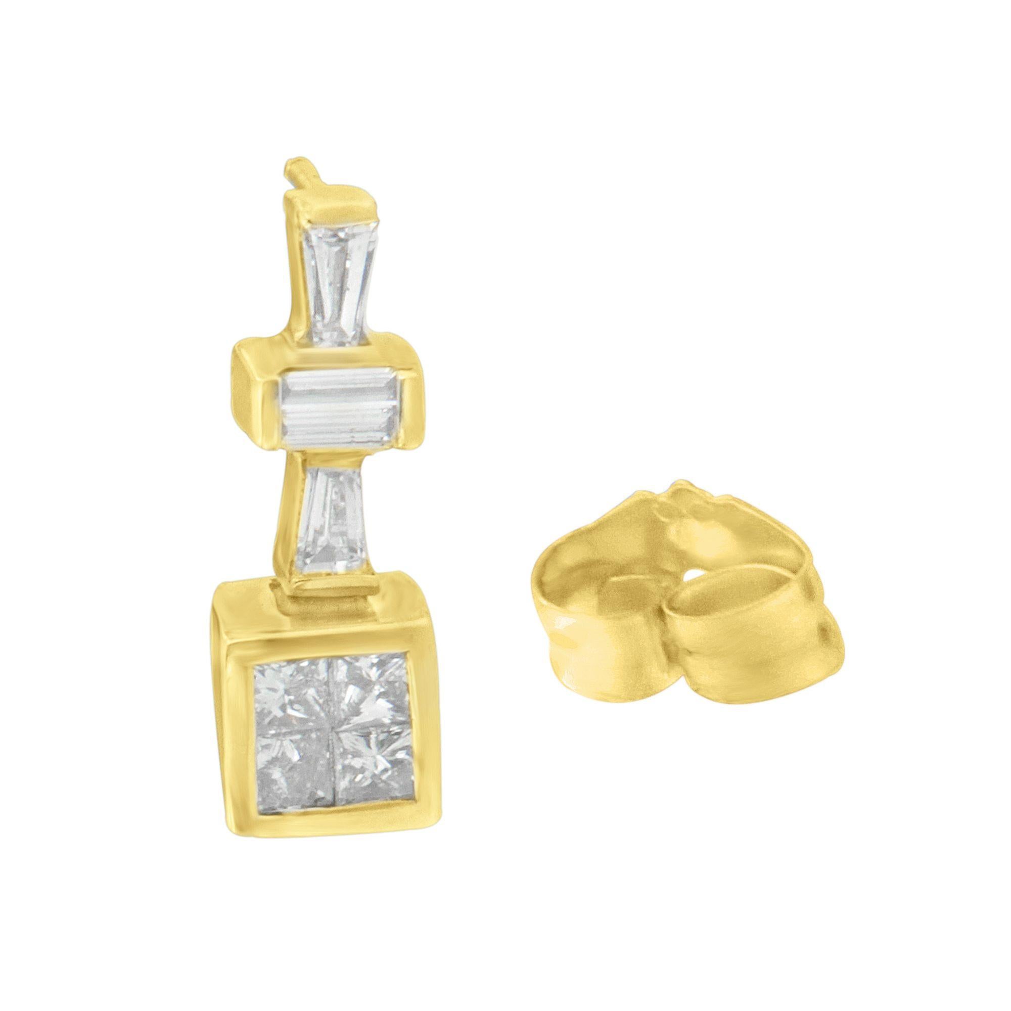 Modern 14K Yellow Gold 1 1/3 cttw Diamond Hoop Earrings (G-H, VS1-VS2) For Sale