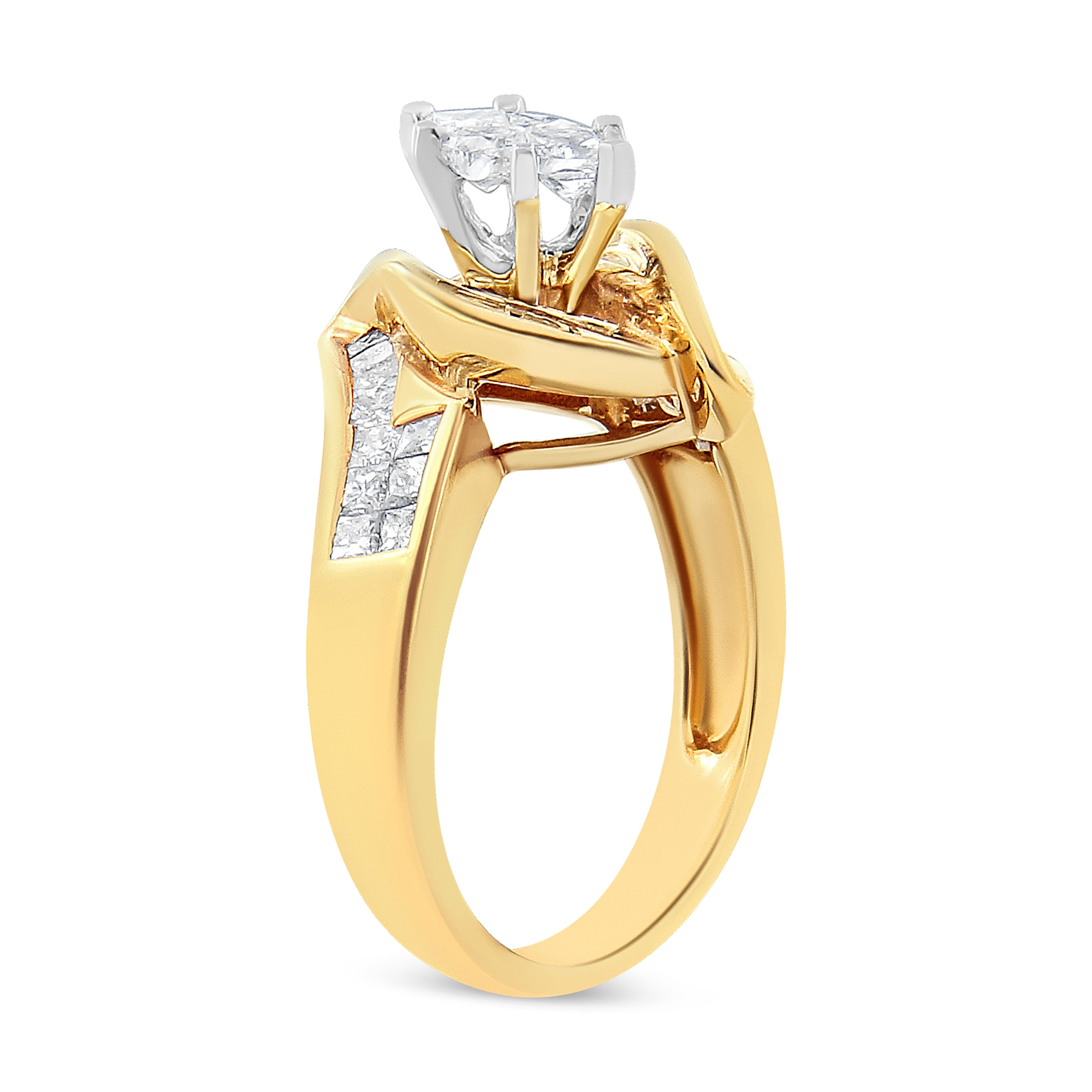 For Sale:  14K Yellow Gold 1 1/4 Carat Diamond Marquise Shaped Ring 5