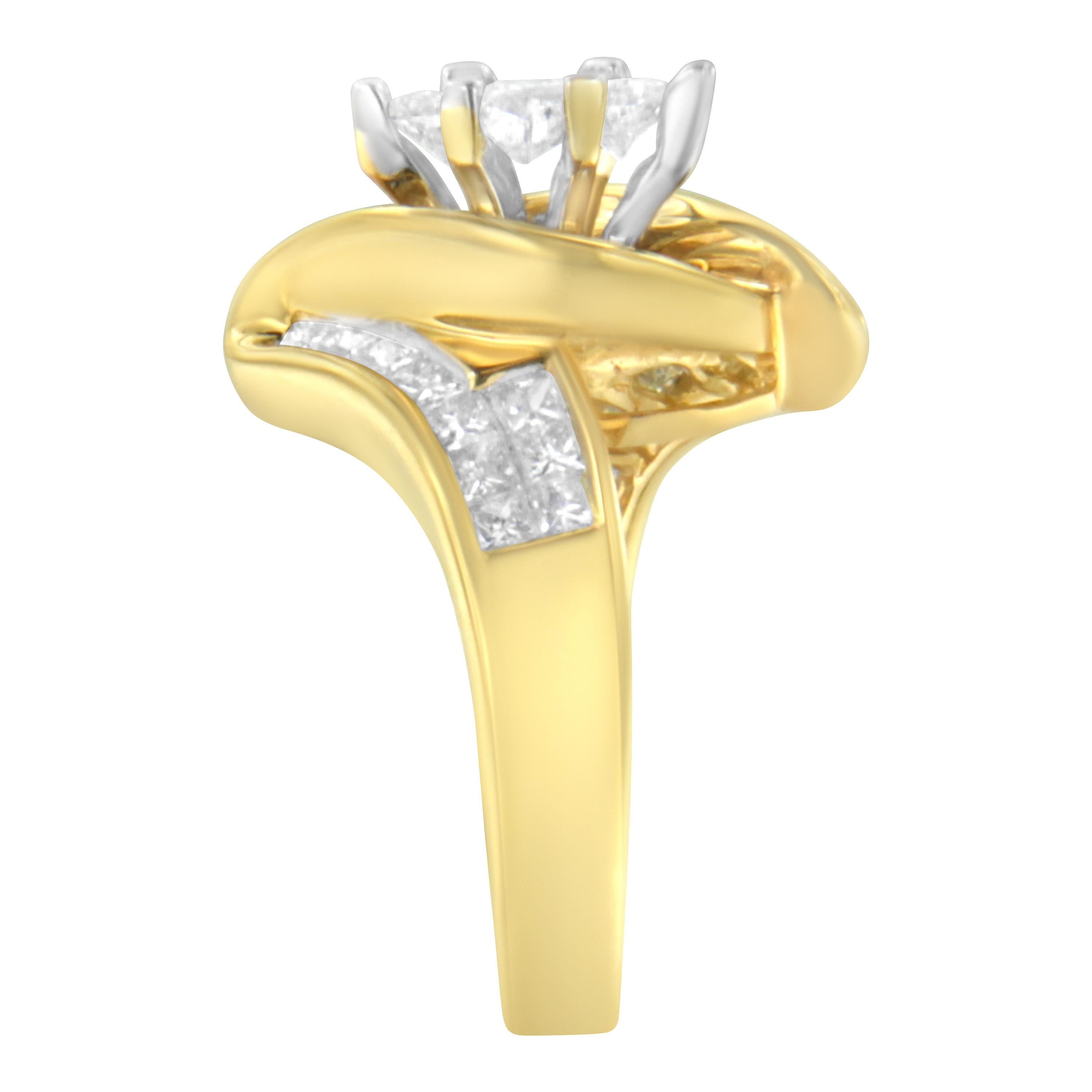 For Sale:  14K Yellow Gold 1 1/4 Carat Diamond Marquise Shaped Ring 6