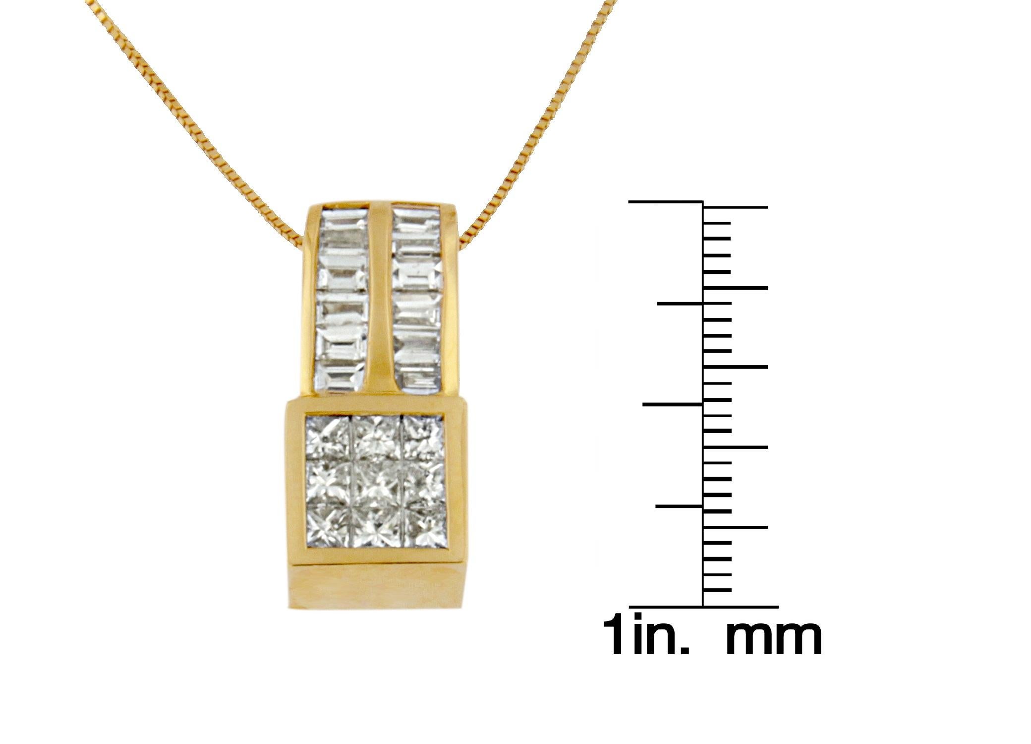 Baguette Cut 14K Yellow Gold 1 1/4 Carat Geometric Inspired Diamond Pendant Necklace For Sale