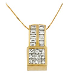 Collier pendentif en or jaune 14 carats avec diamants d'inspiration géométrique de 1 1/4 carat