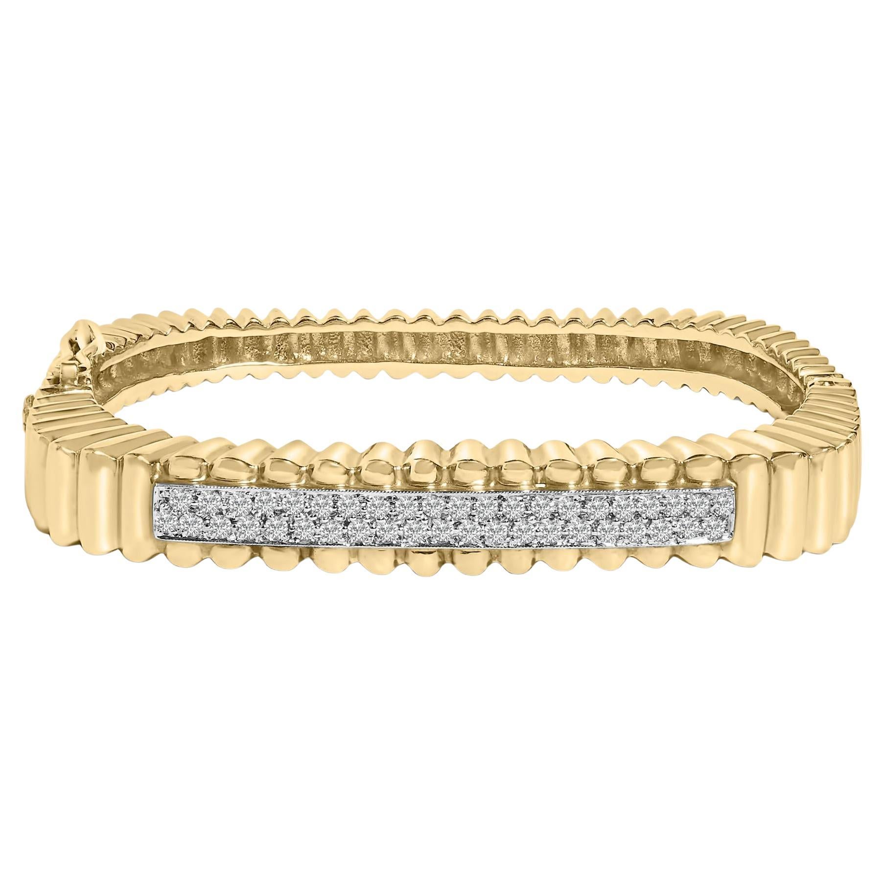 Bracciale in oro giallo 14K con diamanti da 1 1/4 di carato a coste e rettangolo arrotondato