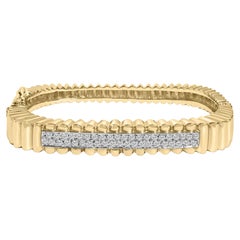 Bracciale in oro giallo 14K con diamanti da 1 1/4 di carato a coste e rettangolo arrotondato