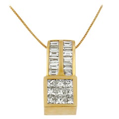 14k Gelbgold 1 1/4 Cttw Geometrisch inspirierte Diamant-Anhänger-Halskette