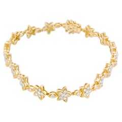 Bracelet à maillons en or jaune 14 carats avec fleurs en forme d'étoile et diamants ronds de 1 1/5 carat