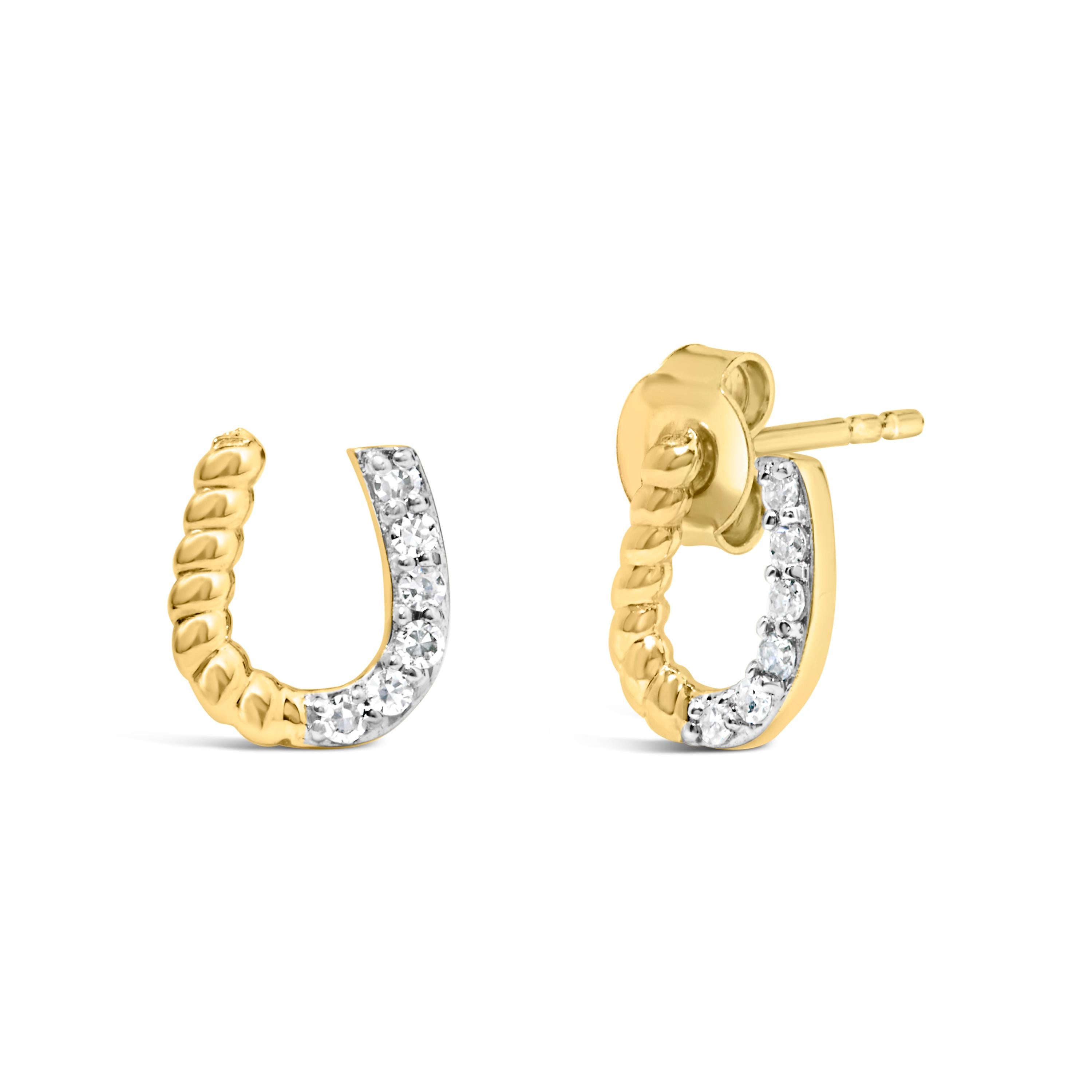 Introducing a mesmerizing pair of 14K Yellow Gold Stud Earrings that will surely captivate your heart! Immerse yourself in the allure of these exquisite earrings, adorned with 12 dazzling round diamonds. Crafted with love and precision, the braided