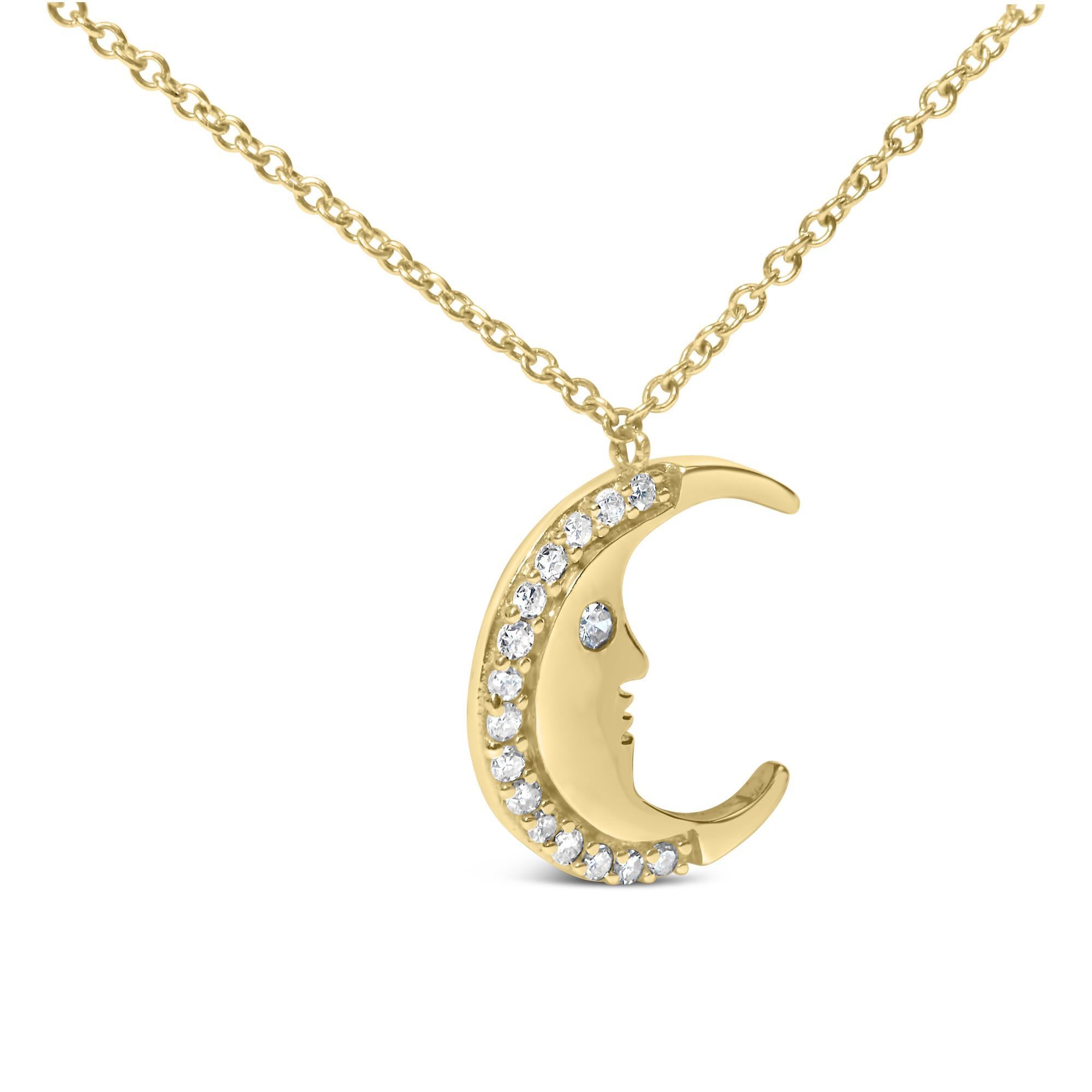 Modern 14K Yellow Gold 1/10 Cttw Diamond Crescent Man on the Moon 18