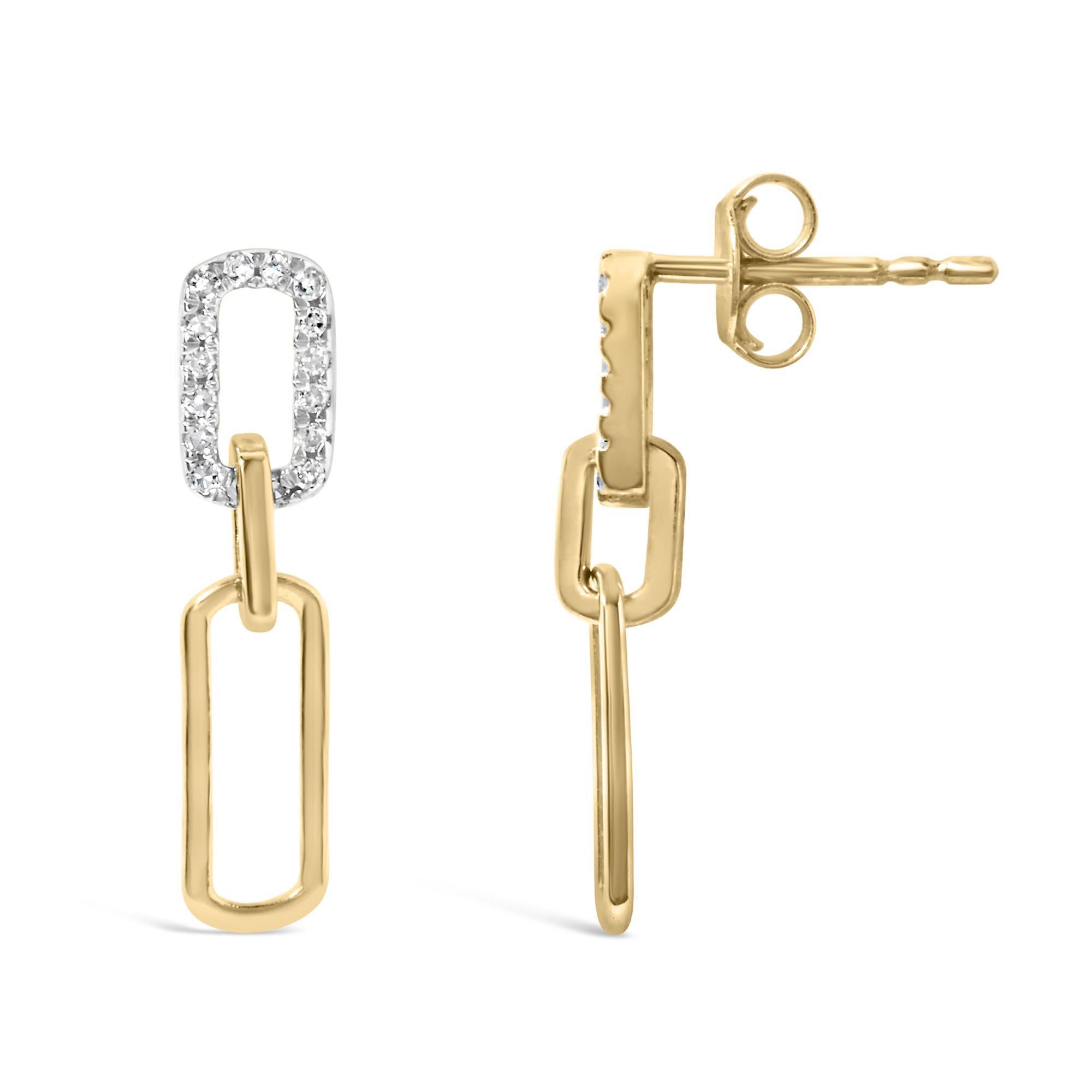 Moderne Boucles d'oreilles pendantes en or jaune 14K serties de diamants 1/10 cttw