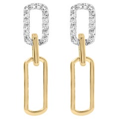 Pendientes de oro amarillo de 14 quilates con forma de clip y colgantes de 1/10 qt de diamantes