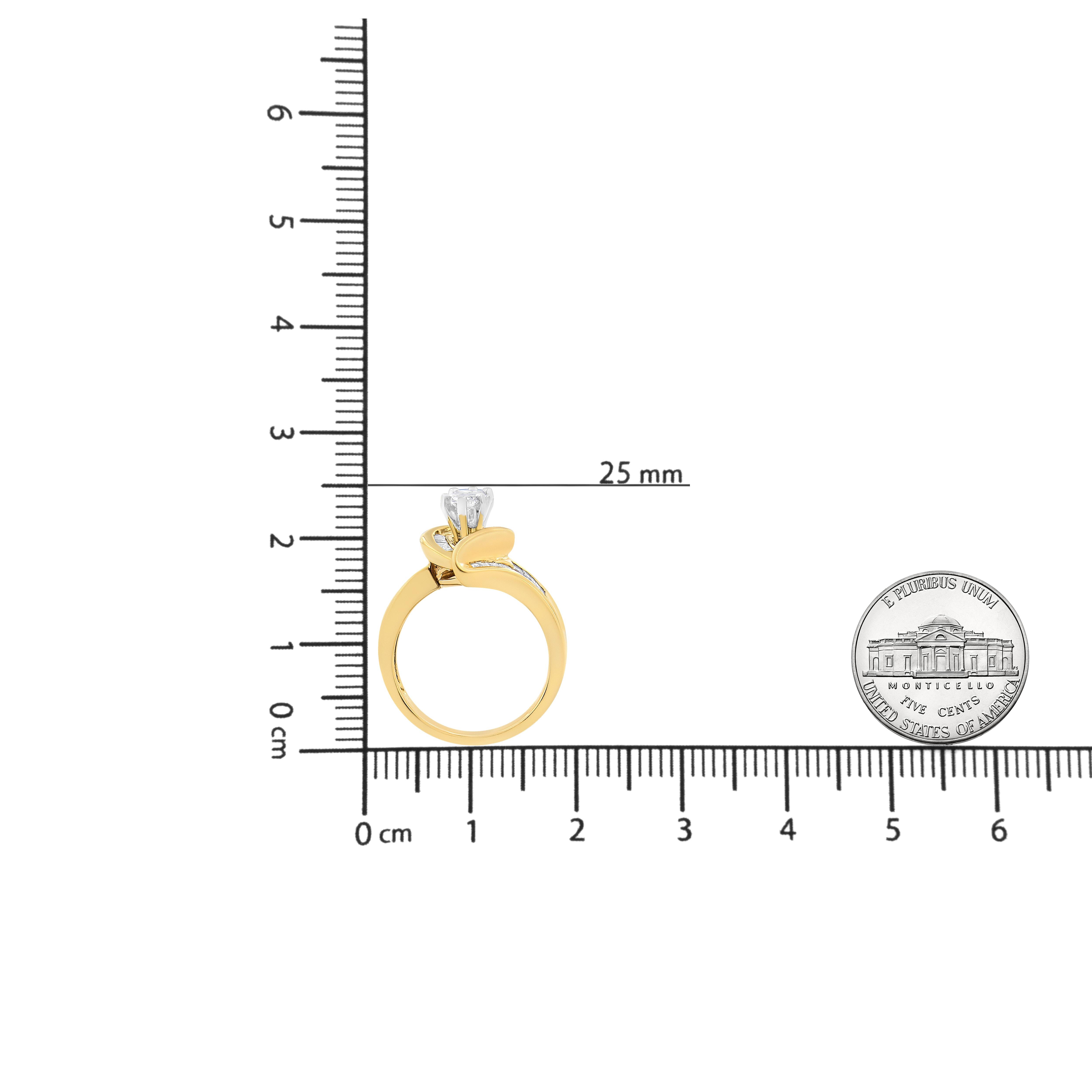 Princess Cut 14K Yellow Gold 1 ¼ Carat Princess, Baguette & Pie Diamond Marquise Shaped Ring For Sale