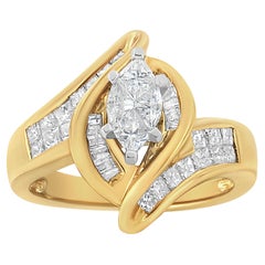 14K Yellow Gold 1 ¼ Carat Princess, Baguette & Pie Diamond Marquise Shaped Ring
