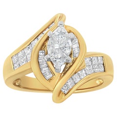 Bague en or jaune 14K 1 ¼ carat Princesse, Baguette et Diamant Pie en forme de Marquise