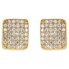 14K Yellow Gold 1/2 Carat Diamond Square Shaped Composite Cluster Stud Earrings 