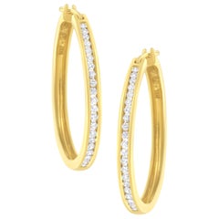 14K Yellow Gold 1/2 Carat Channel Set Diamond Classic Hoop Earrings
