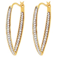 14K Yellow Gold 1/2 Carat Diamond Inside Out Hoop Earrings for Women