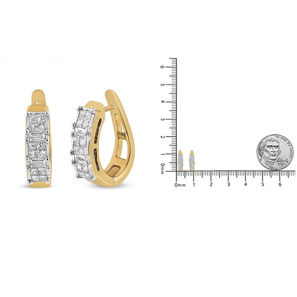 14K Yellow Gold 1/2 Carat Diamond Invisible-Set U-Hoop Earrings In New Condition In New York, NY