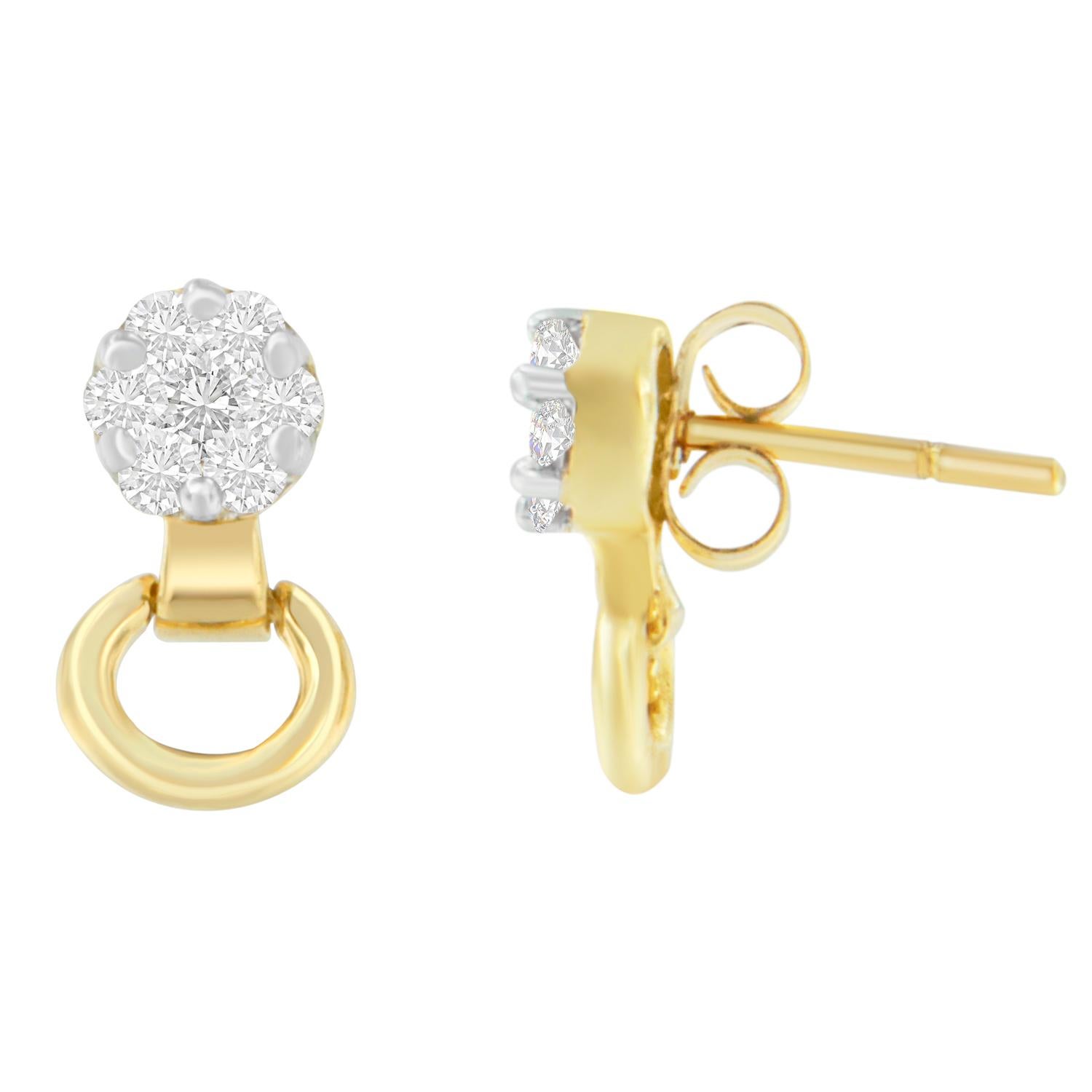Contemporary 14K Yellow Gold 1/2 Carat Diamond Stud Earrings For Sale