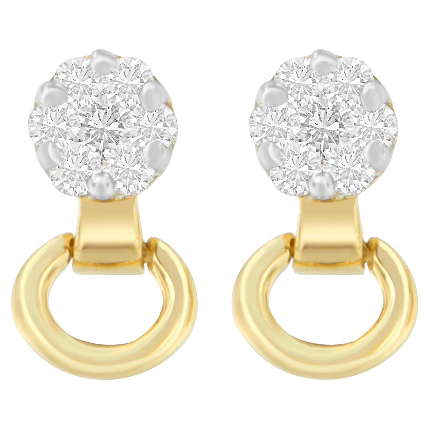 Clous d'oreilles en or jaune 14 carats avec diamants de 1/2 carat en vente