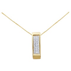 Collier pendentif en or jaune 14 carats avec bloc de diamants en forme de barre verticale de 1/2 carat