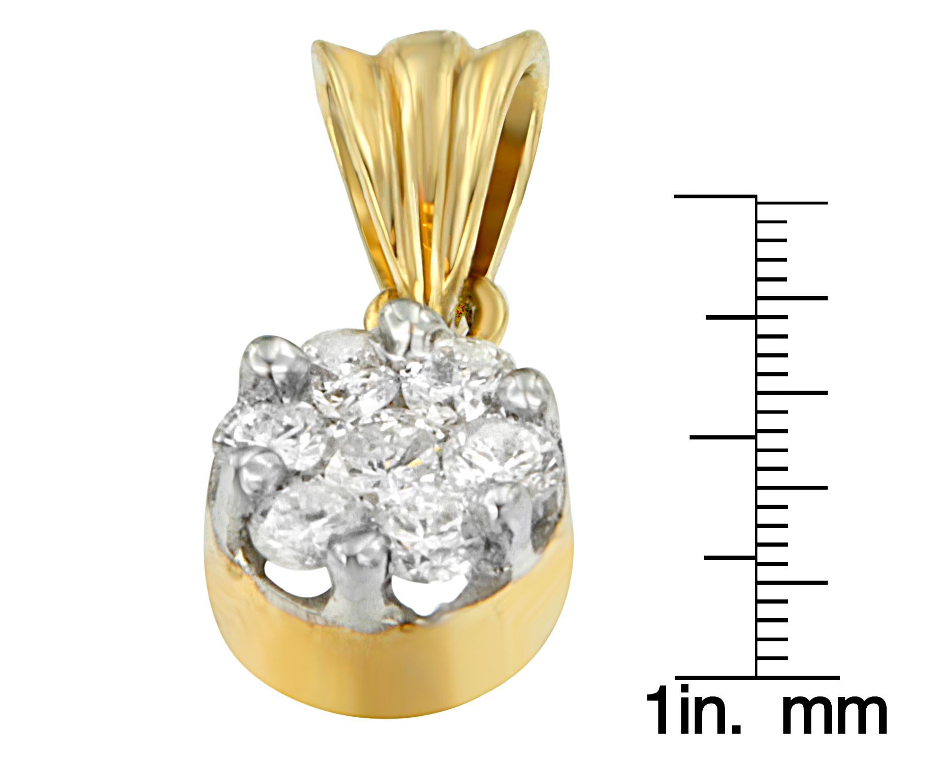 Women's 14K Yellow Gold 1/2 Carat Round Cut Diamond Circle Pendant Necklace For Sale