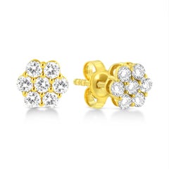 14 Karat Gelbgold 1/2 Karat Rundschliff Diamant Floral Cluster Ohrstecker