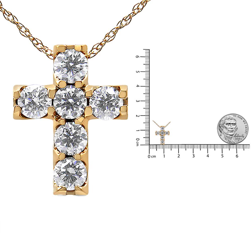 14K Yellow Gold 1/2 Carat Round Cut Diamond Mini Cross Pendant Necklace 1