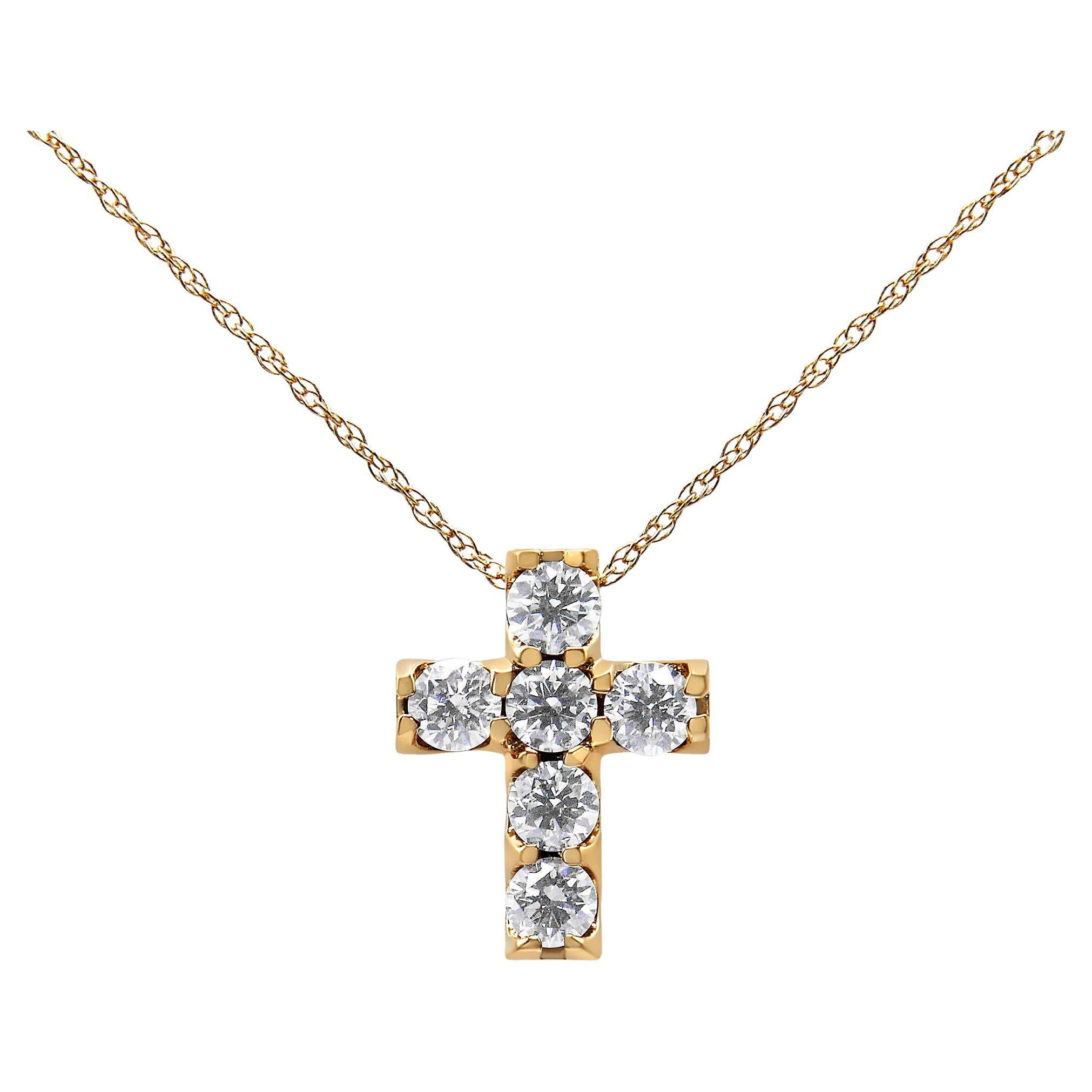 Round Cut Diamond Gold Byzantine Cross Pendant Necklace For Sale at