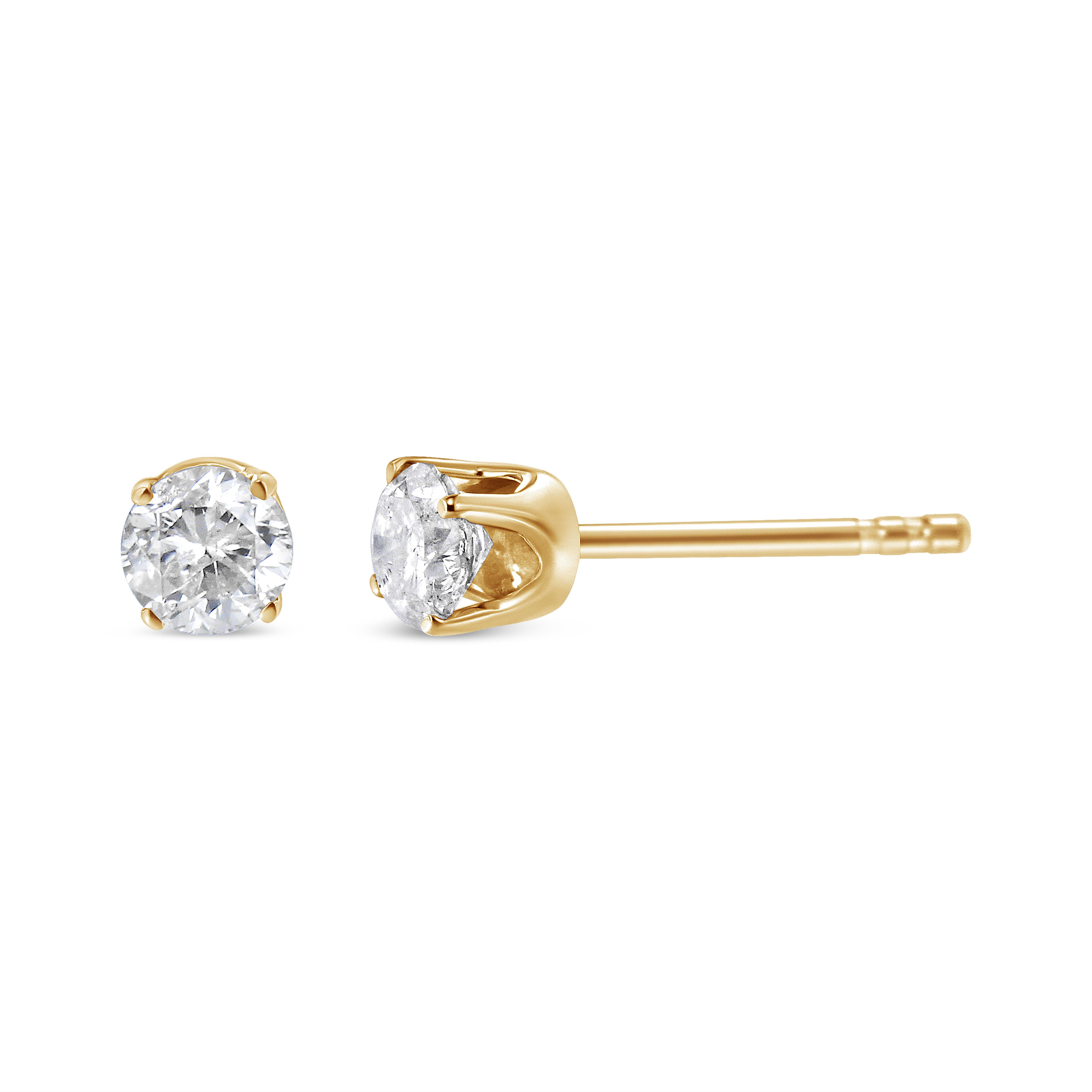 Contemporary 14K Yellow Gold 1/2 Carat Round-Cut Diamond Solitaire Stud Earrings For Sale