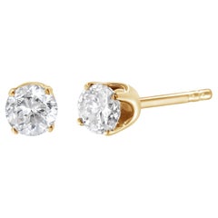 14K Yellow Gold 1/2 Carat Round-Cut Diamond Solitaire Stud Earrings