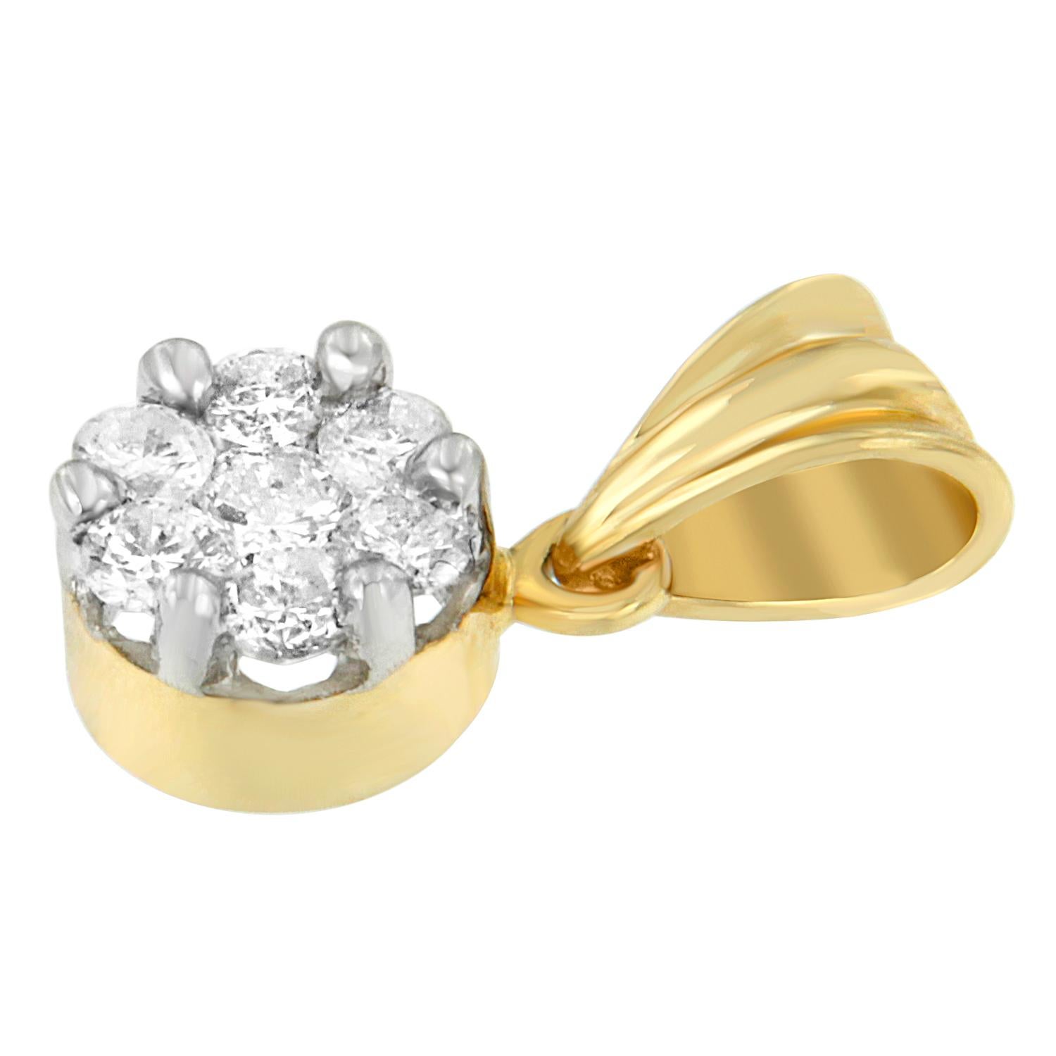Taglio rotondo Collana con ciondolo a cerchio in oro giallo 14K con diamanti taglio rotondo da 1/2 carato TDW 