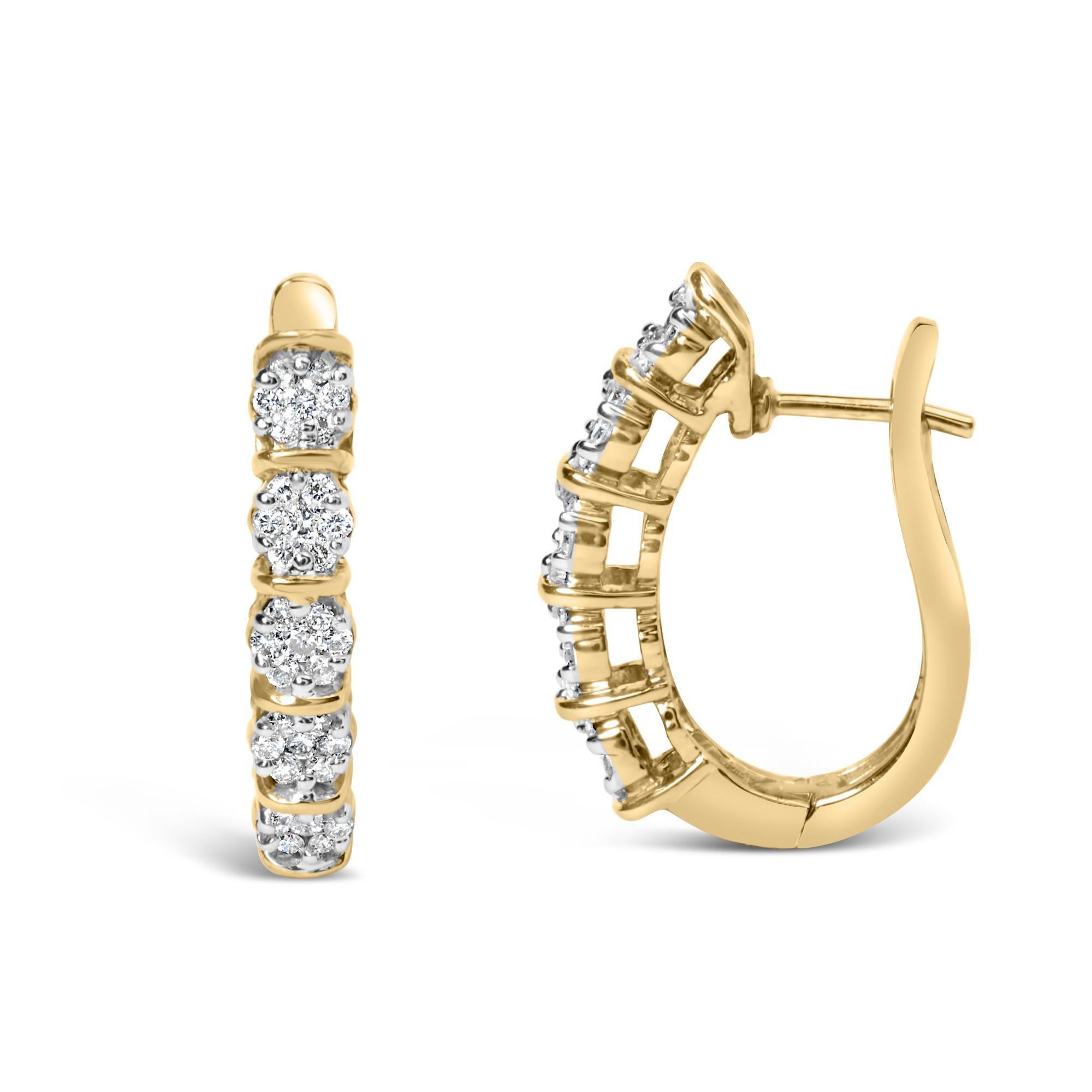 Moderne Boucles d'oreilles en or jaune 14k avec grappes de diamants de 1/2 Cttw en vente