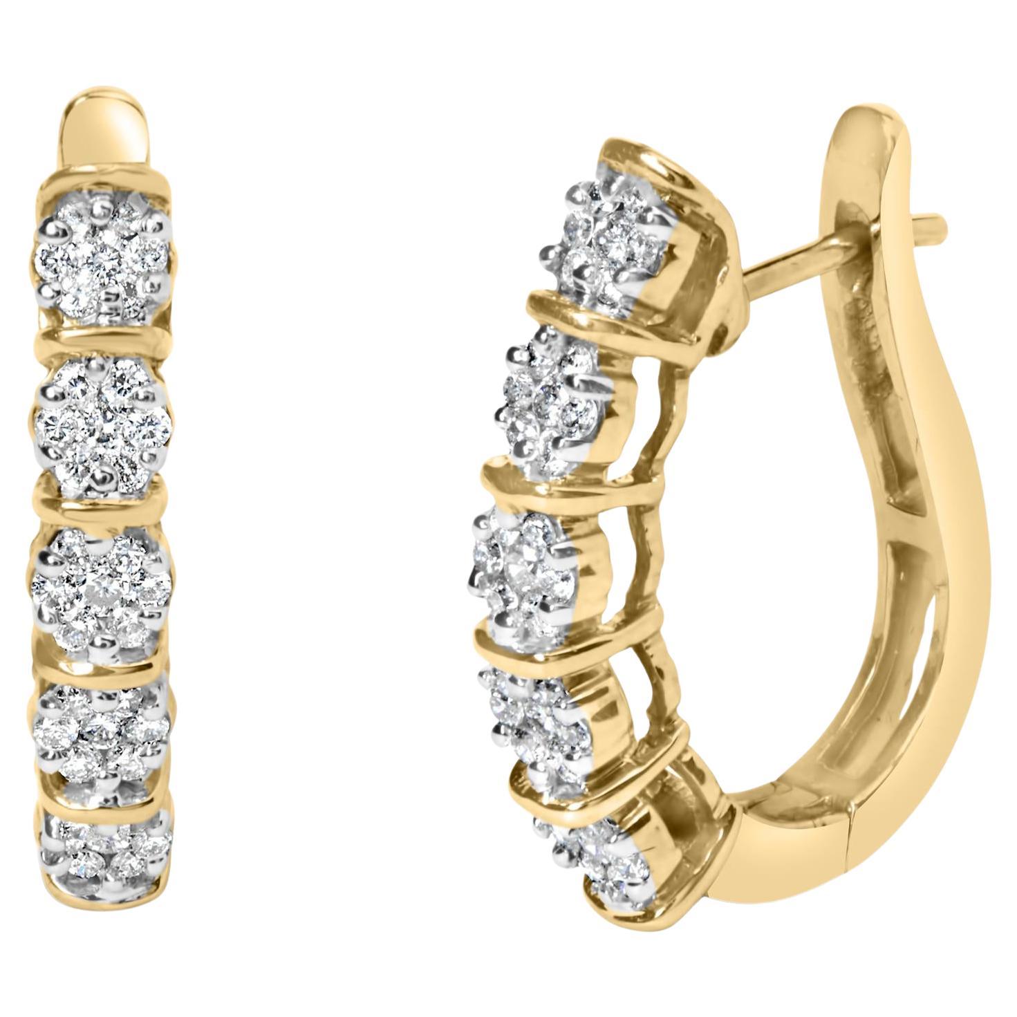 Boucles d
oreilles en or jaune 14k avec grappes de diamants de 1/2 Cttw