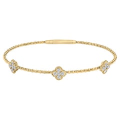 14K Yellow Gold 1/2 Cttw Diamond Quatrefoil Clover Style Bangle Bracelet