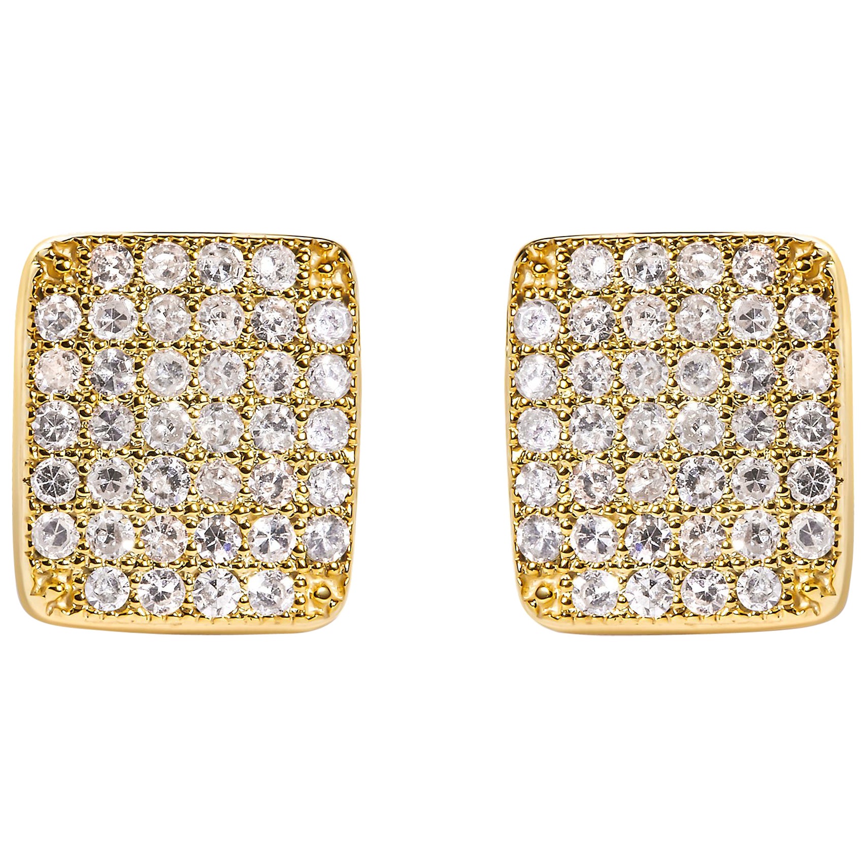 Broche de oro amarillo de 14 quilates con forma de racimo compuesto de diamantes cuadrados de 1/2 qt  Pendientes