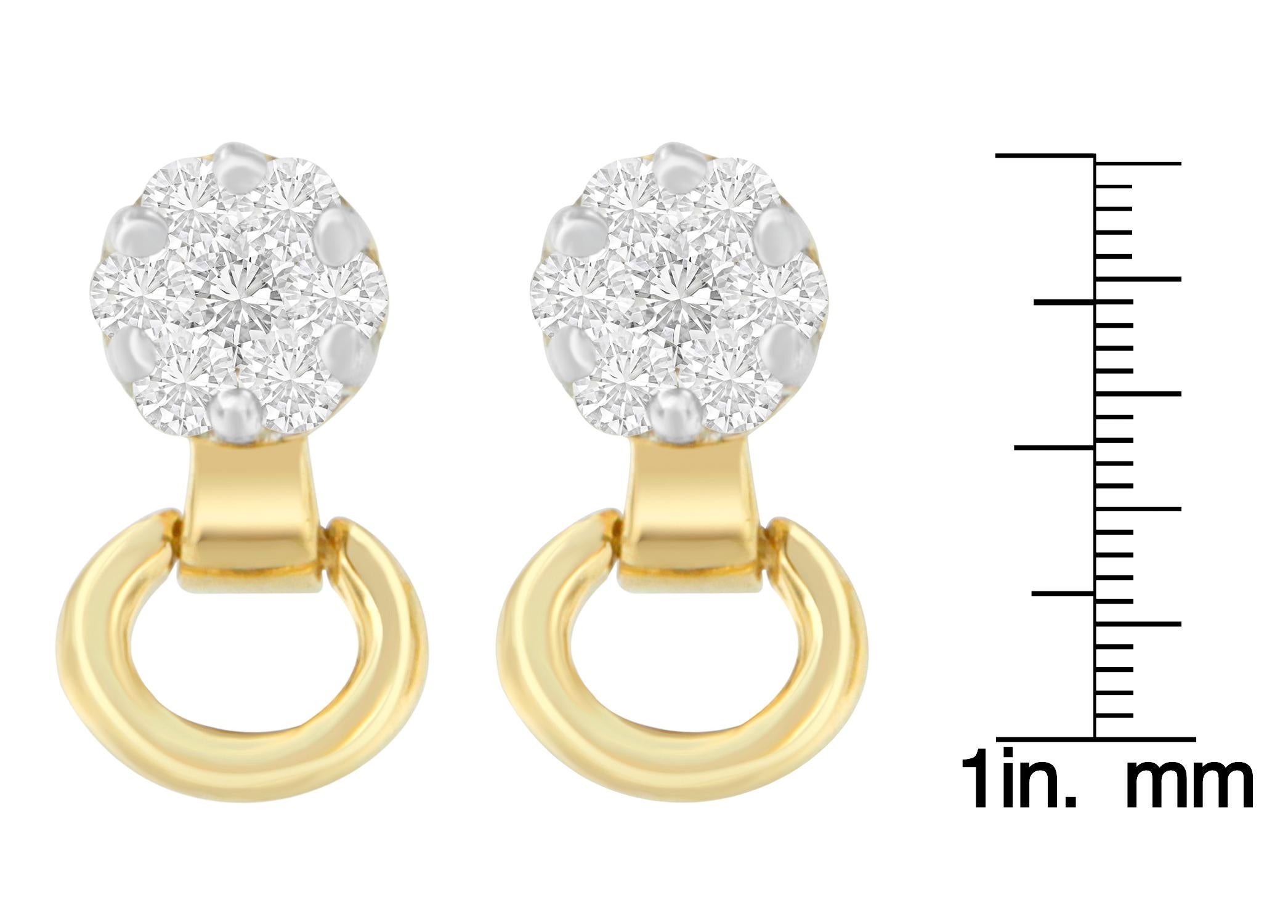 Round Cut 14K Yellow Gold 1/2 cttw Diamond Stud Earrings (I-J, SI1-SI2) For Sale