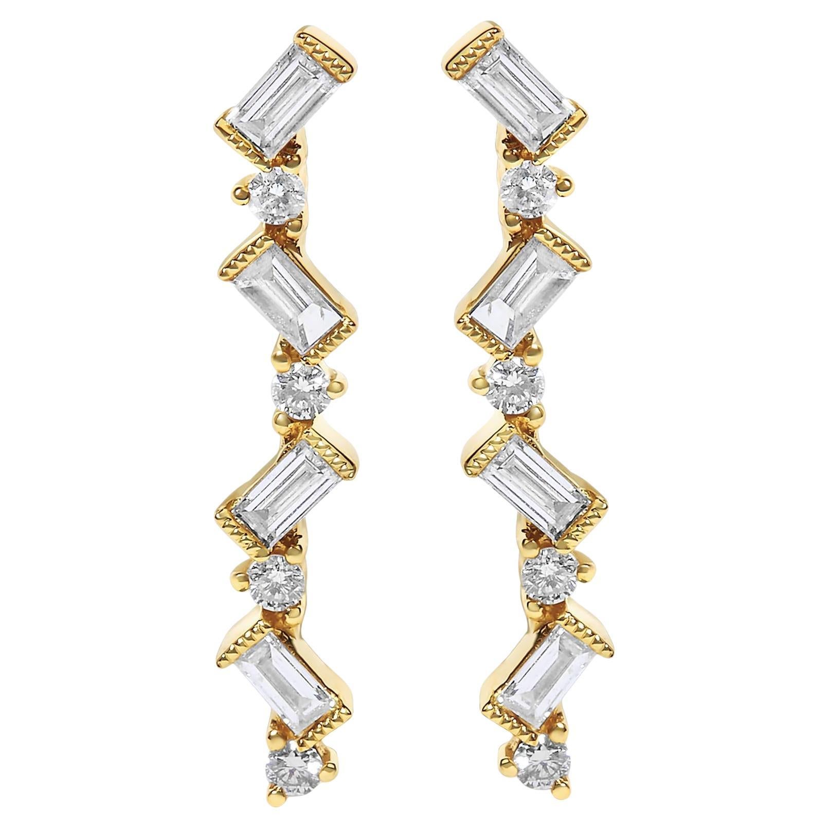 Boucles d
oreilles pendantes Zig Zag en or jaune 14K avec 1/2 cttw de diamant