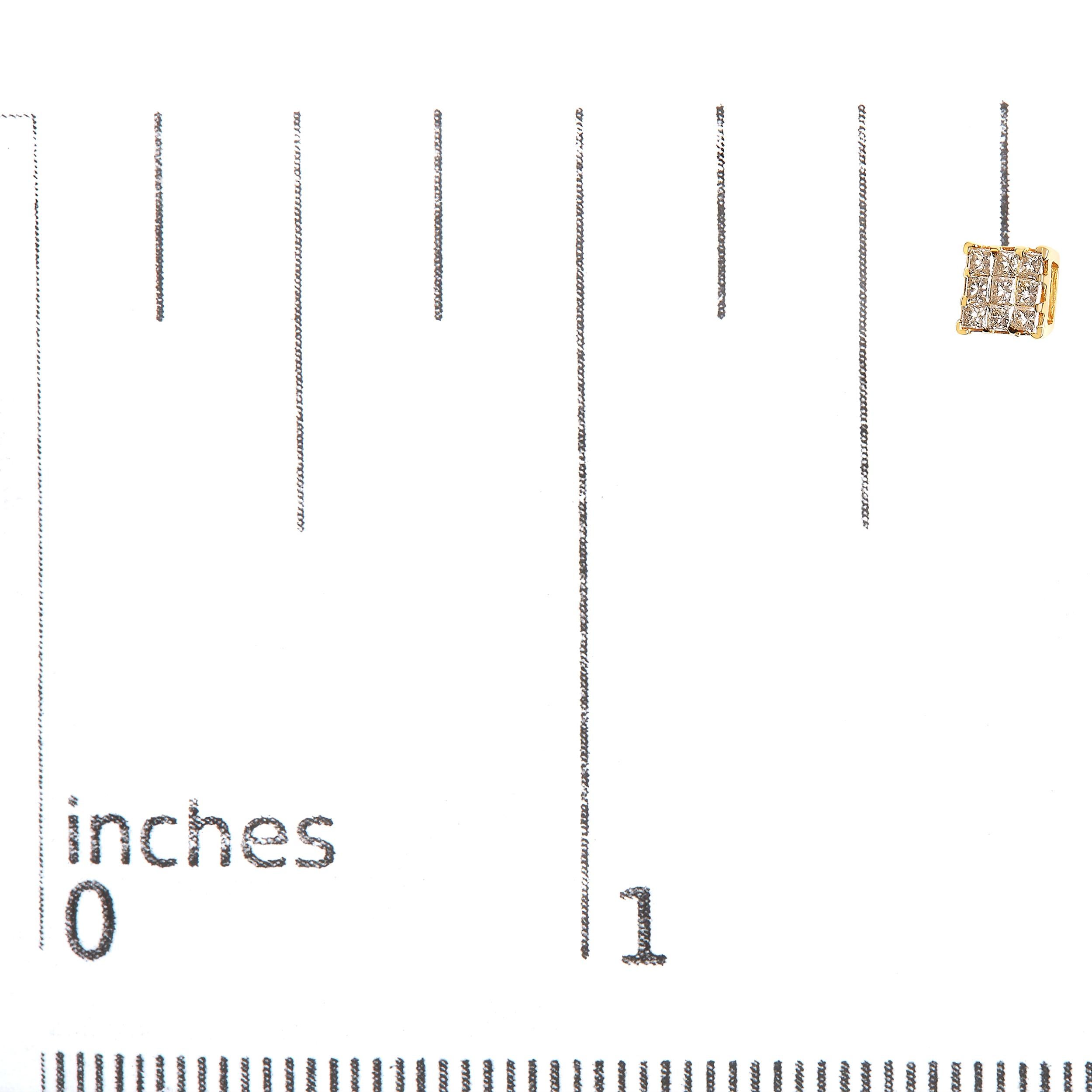 Boucles d'oreilles carrées à 9 pierres en or jaune 14K avec 1/2 Cttw de diamant taille princesse Pour femmes en vente