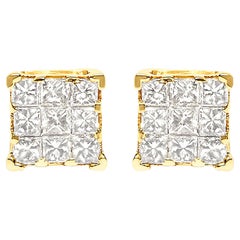 14K Yellow Gold 1/2 Cttw Princess-Cut Diamond 9 Stone Square Stud Earrings