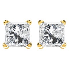 14K Yellow Gold 1/2 Cttw Princess Cut Diamond Solitaire Stud Earrings