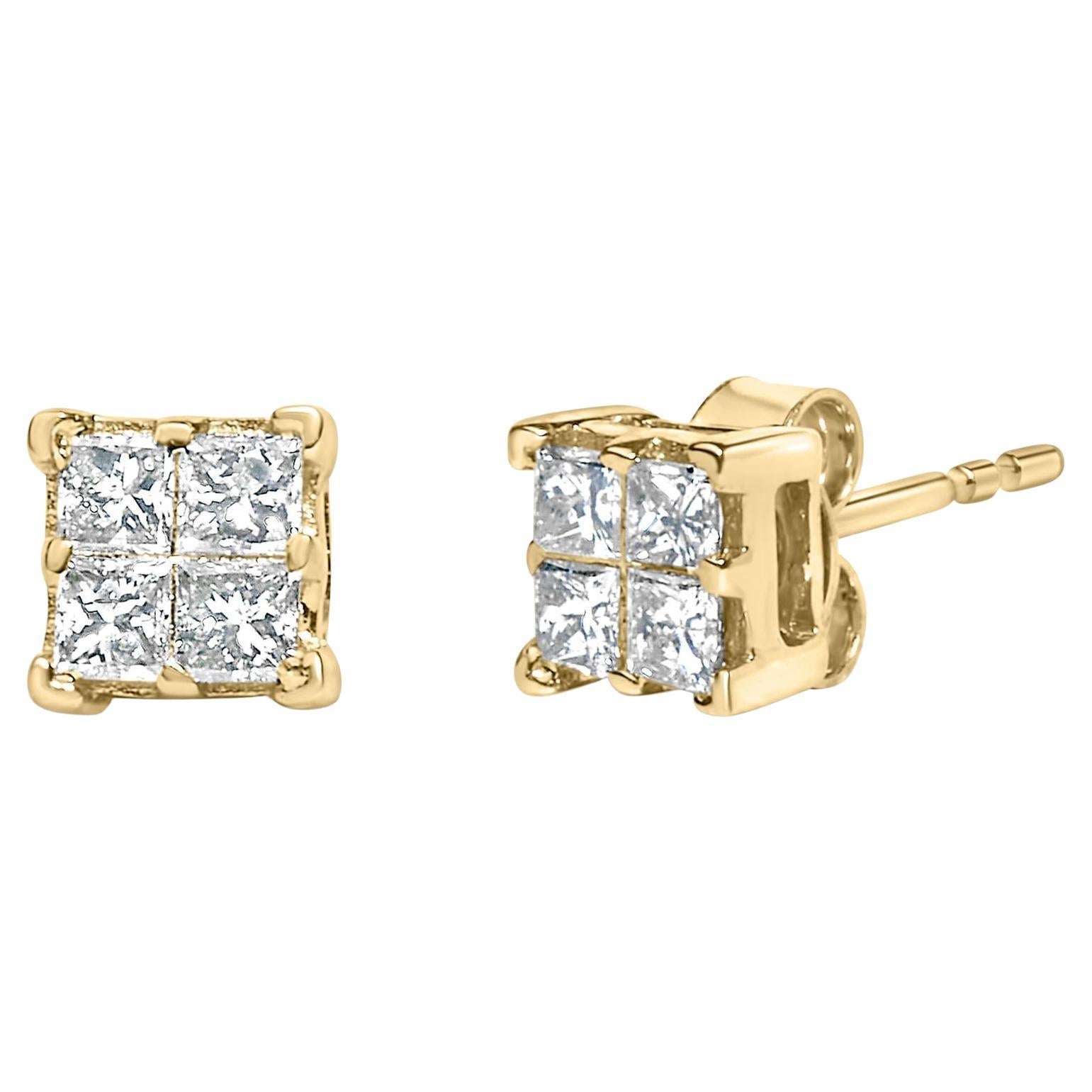 14K Yellow Gold 1/2 Cttw Princess Diamond Composite Square Stud Earring