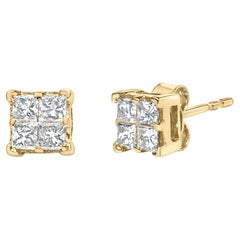 14K Yellow Gold 1/2 Cttw Princess Diamond Composite Square Stud Earring