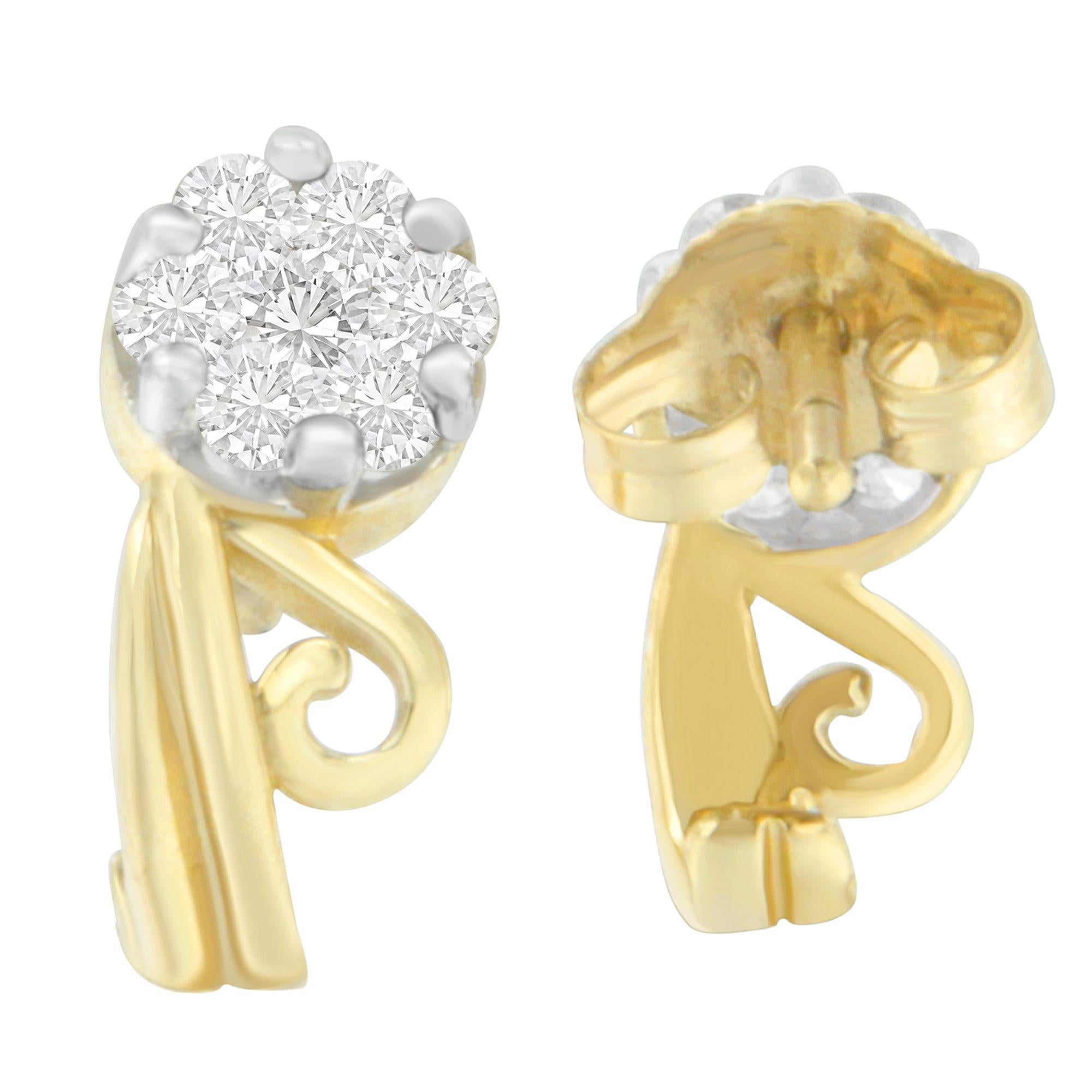 Moderne Clous d'oreilles en or jaune 14 carats avec diamants taille ronde 1/2 carat (I-J, SI2-I1) en vente