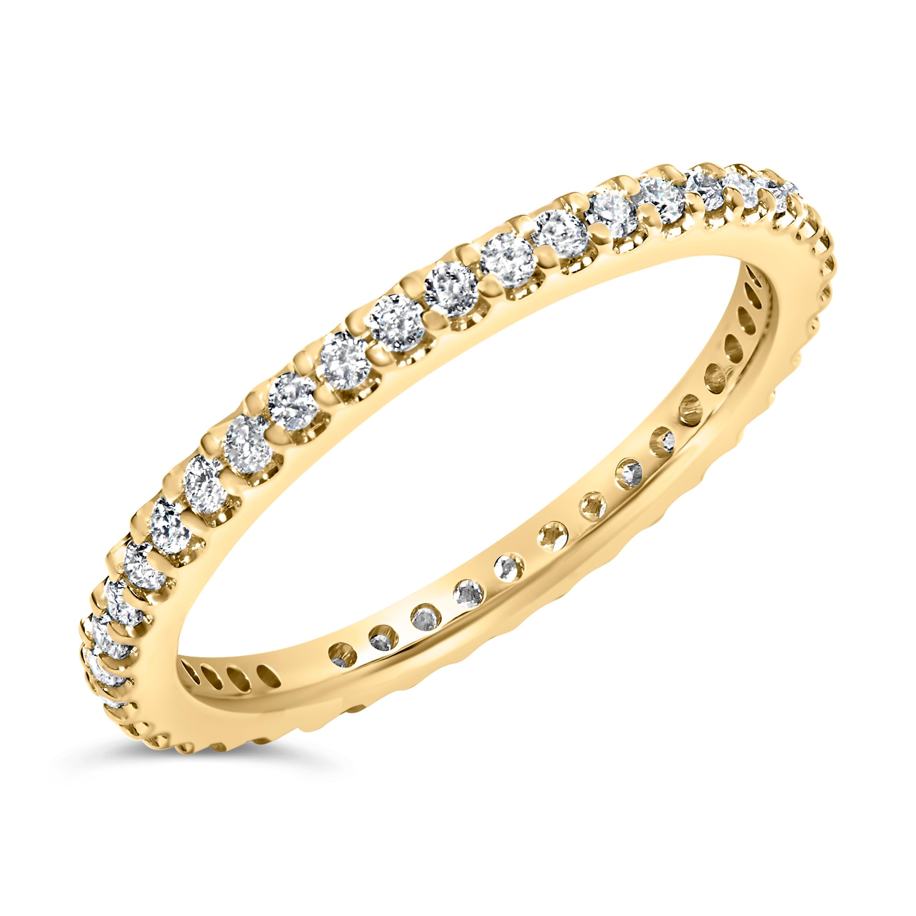 Bague d'éternité en or jaune 14 carats 1/2 carattw, sertie de griffes partagées et de diamants ronds 2