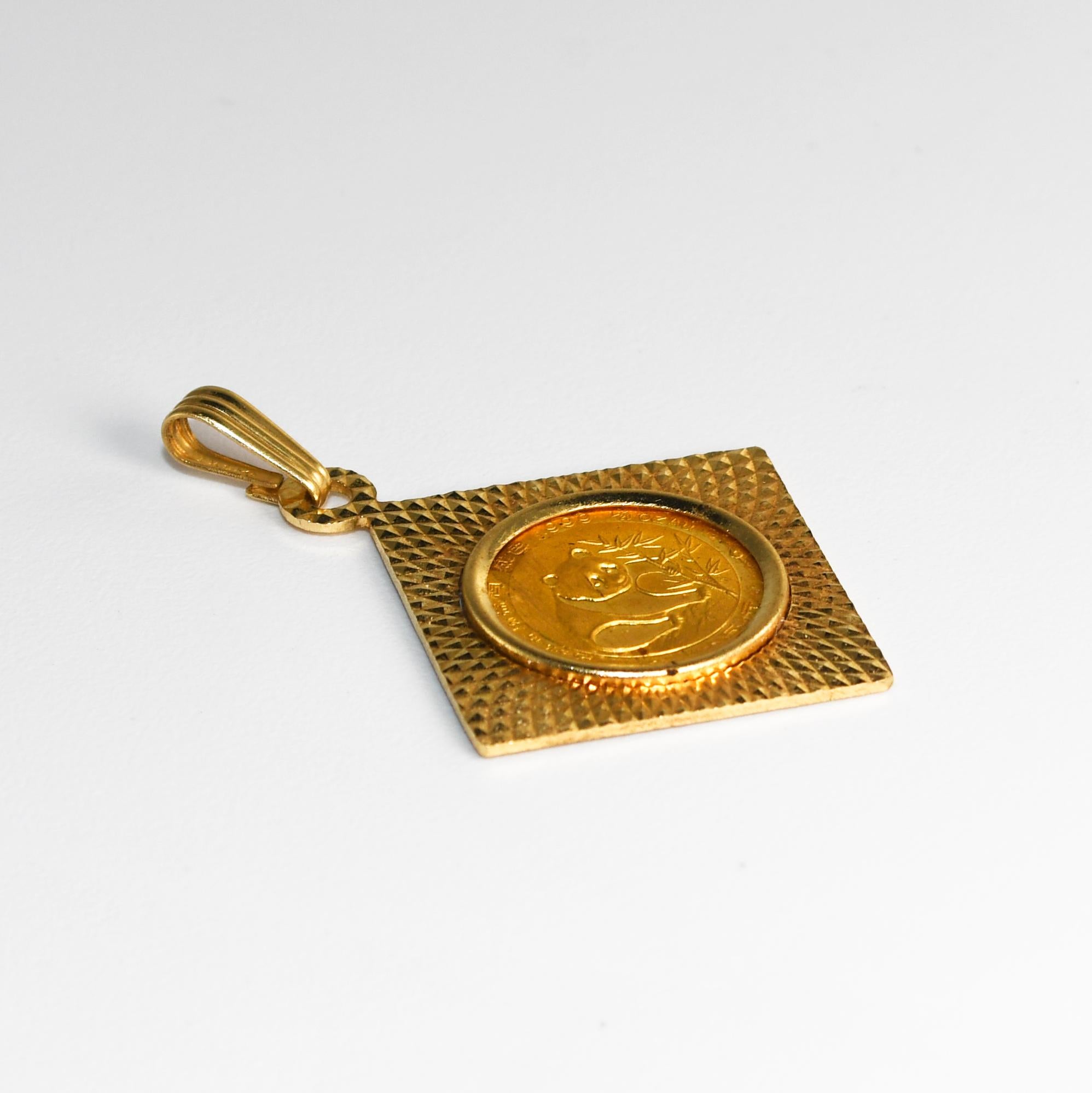 Women's or Men's 14K Yellow Gold 1/20 Gold Panda Coin Pendant 3.6g For Sale