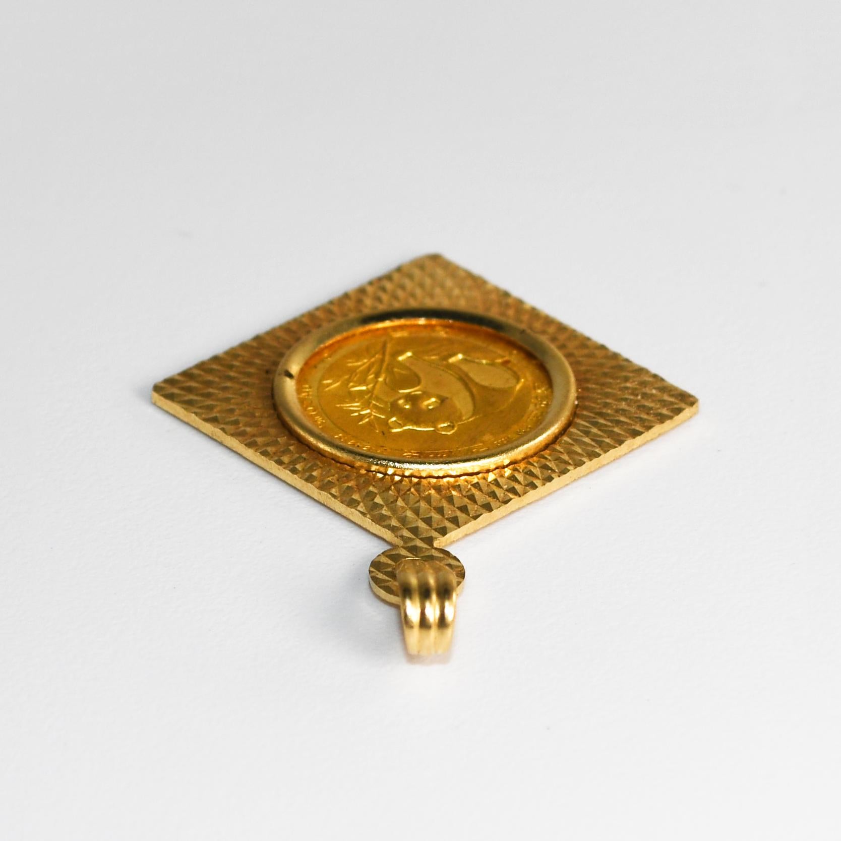 14K Yellow Gold 1/20 Gold Panda Coin Pendant 3.6g For Sale 1