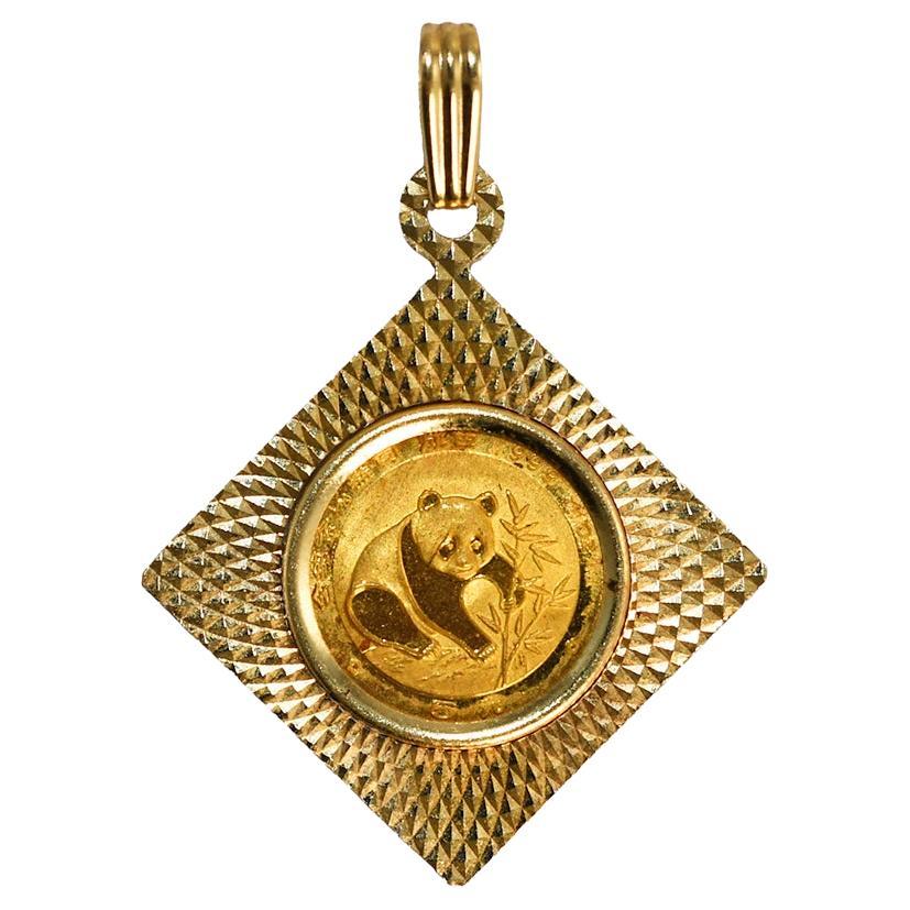 14K Yellow Gold 1/20 Gold Panda Coin Pendant 3.6g For Sale