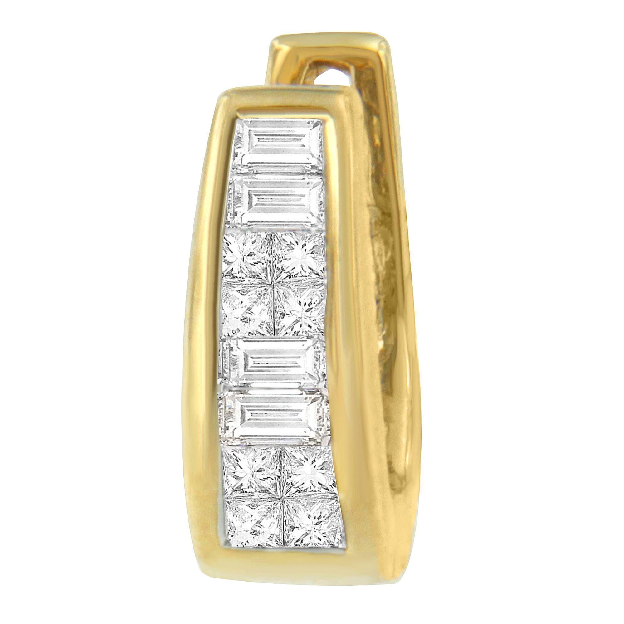 Pendientes de Diamantes Princesa y Baguette 1/2ct TDW de Oro Amarillo de 14k Moderno en venta