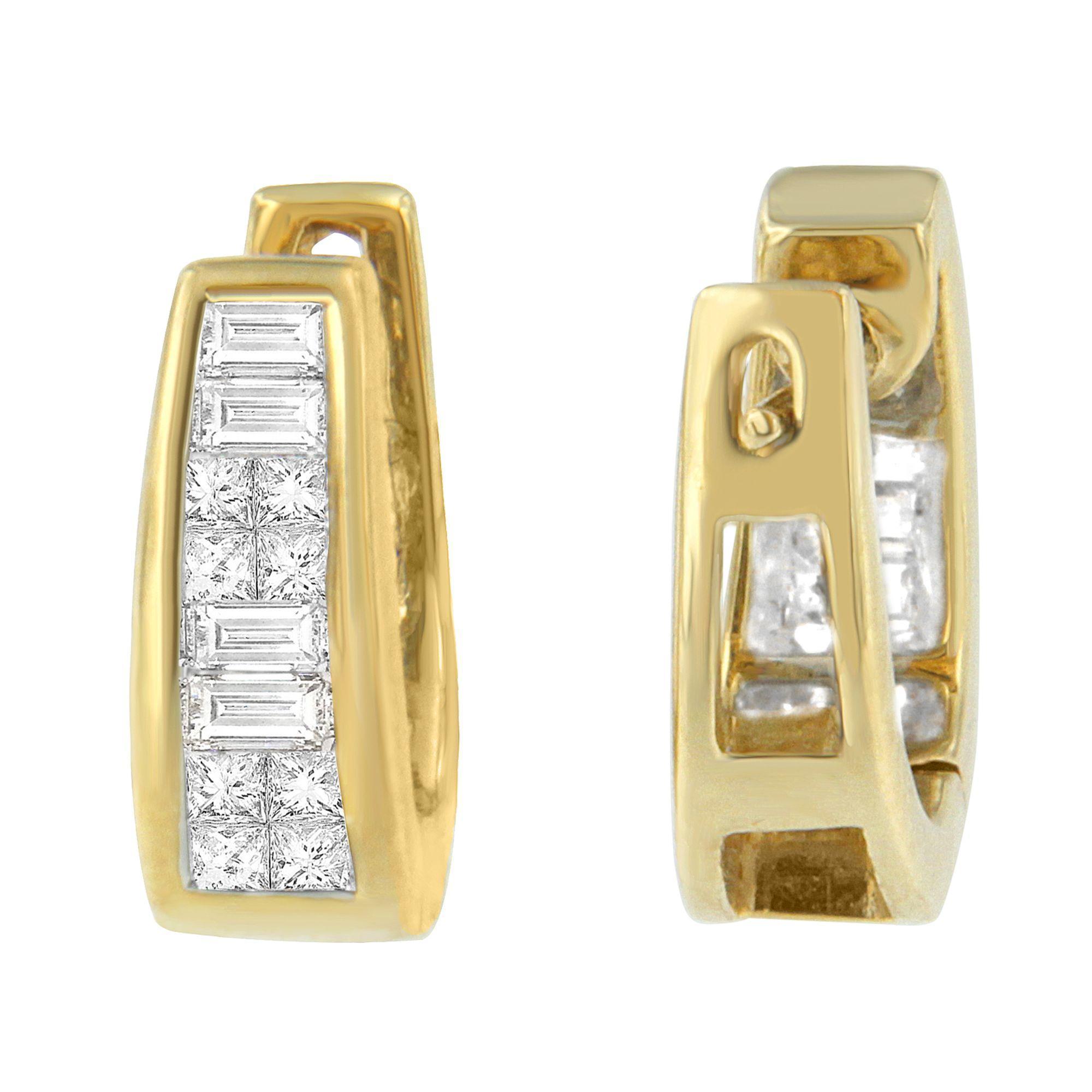 Pendientes de Diamantes Princesa y Baguette 1/2ct TDW de Oro Amarillo de 14k Corte baguette en venta