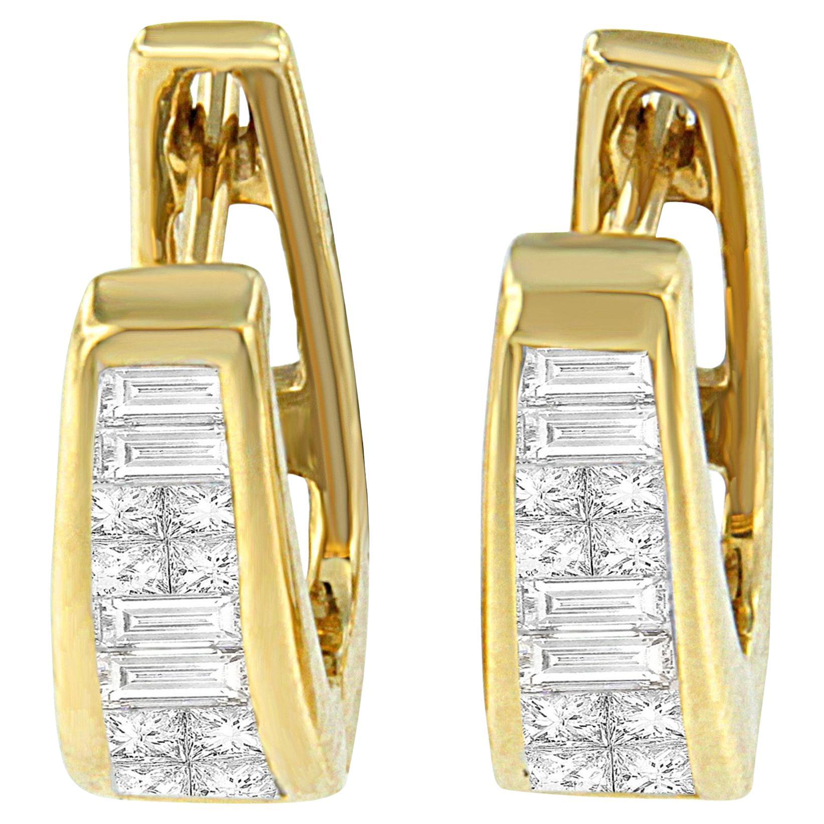 14k Gelbgold 1/2ct TDW Prinzessin und Baguette Diamant Ohrringe