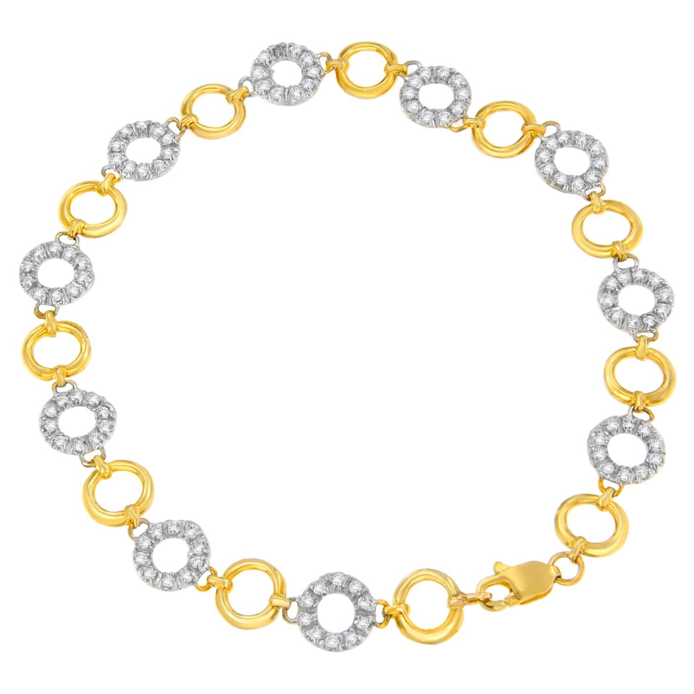 14K Yellow Gold 1/2 Carat Round Cut Diamond Circle Bracelet For Sale